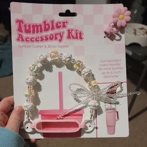 Tumbler Accessory Kit with Pink and White Beaded Handle